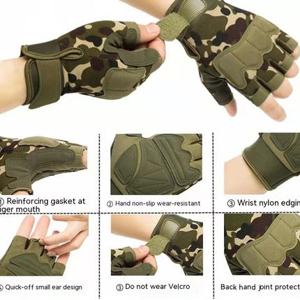 Kids Tactical Gloves Half Finger Bicycle Gloves Anti-skid Wearable Gloves Boys and Girls Training Military Gloves