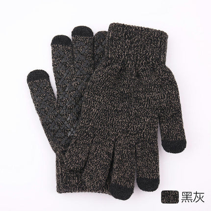 Winter Knitted Gloves, Soft Men's Touch Screen Cycling Gloves, Warm Full Finger Anti-Slip Running Gloves