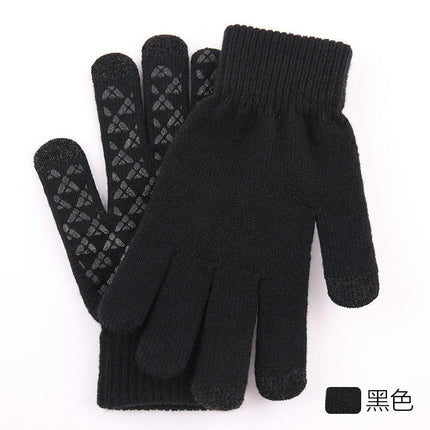 Winter Knitted Gloves, Soft Men's Touch Screen Cycling Gloves, Warm Full Finger Anti-Slip Running Gloves