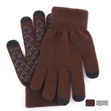 Winter Knitted Gloves, Soft Men's Touch Screen Cycling Gloves, Warm Full Finger Anti-Slip Running Gloves