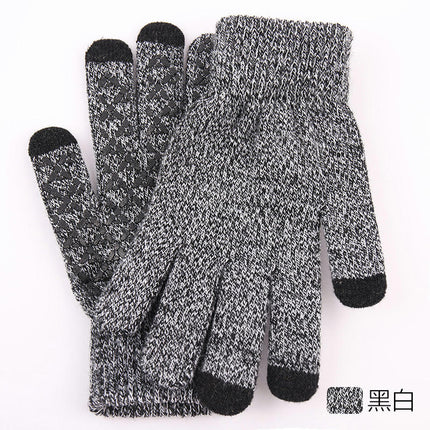 Winter Knitted Gloves, Soft Men's Touch Screen Cycling Gloves, Warm Full Finger Anti-Slip Running Gloves