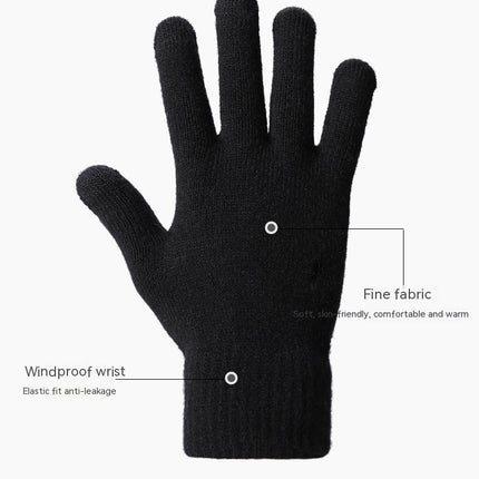 Winter Knitted Gloves, Soft Men's Touch Screen Cycling Gloves, Warm Full Finger Anti-Slip Running Gloves