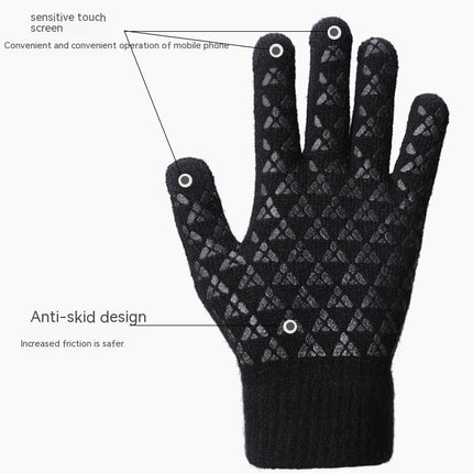 Winter Knitted Gloves, Soft Men's Touch Screen Cycling Gloves, Warm Full Finger Anti-Slip Running Gloves