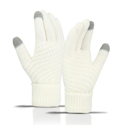 Women's Winter Touchscreen Gloves, Warm Wool Lined Gloves, Thermal Knitted Stretchy Cuff Mittens