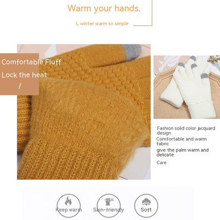 Women's Winter Touchscreen Gloves, Warm Wool Lined Gloves, Thermal Knitted Stretchy Cuff Mittens