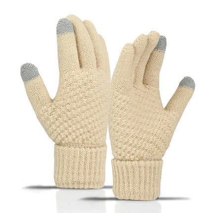 Women's Winter Touchscreen Gloves, Warm Wool Lined Gloves, Thermal Knitted Stretchy Cuff Mittens