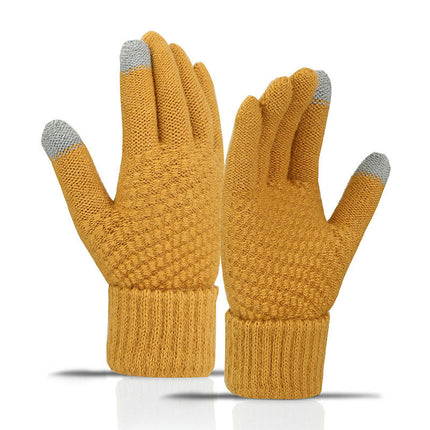 Women's Winter Touchscreen Gloves, Warm Wool Lined Gloves, Thermal Knitted Stretchy Cuff Mittens