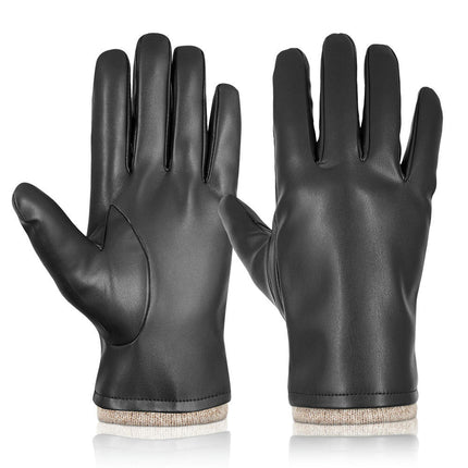 Winter Men's and Women's PU Gloves, Touch Screen Texting Leather Gloves, Fleece Lined Soft and Warm