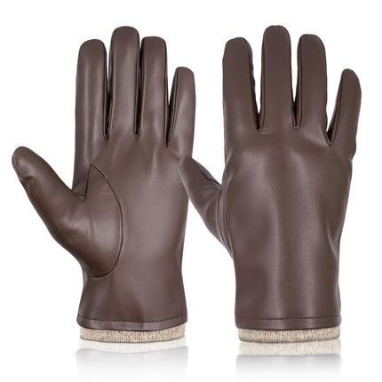 Winter Men's and Women's PU Gloves, Touch Screen Texting Leather Gloves, Fleece Lined Soft and Warm