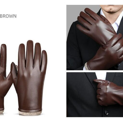 Winter Men's and Women's PU Gloves, Touch Screen Texting Leather Gloves, Fleece Lined Soft and Warm