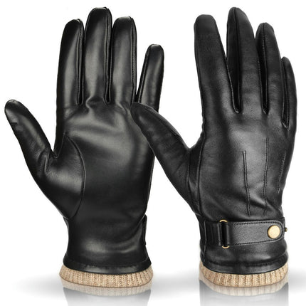 Touch Screen Texting Mens Leather Gloves,PU Warm Wool Lined Gloves,Non-Slip Mens Driving Gloves