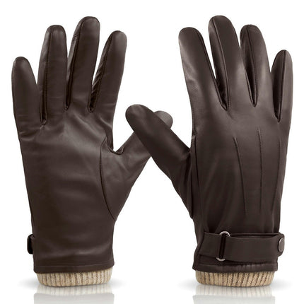 Touch Screen Texting Mens Leather Gloves,PU Warm Wool Lined Gloves,Non-Slip Mens Driving Gloves