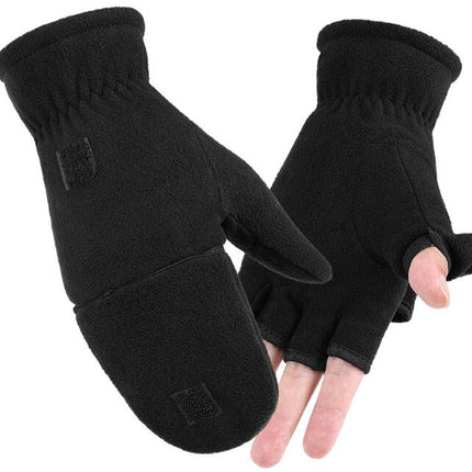 Winter Shaker Fleece Fingerless Wool Gloves Men Women Warm Foldable Flap Gloves