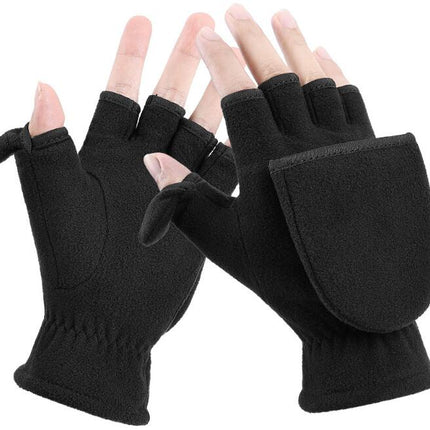 Winter Shaker Fleece Fingerless Wool Gloves Men Women Warm Foldable Flap Gloves