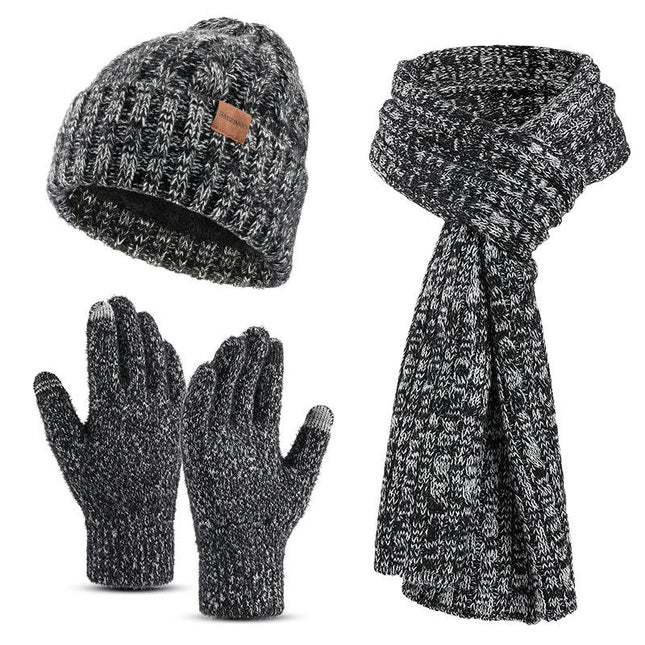 Winter Woolen Hat Scarf and Touch Screen Gloves Set, Men's and Women's Warm Knit Hat and Warm Neck Gloves