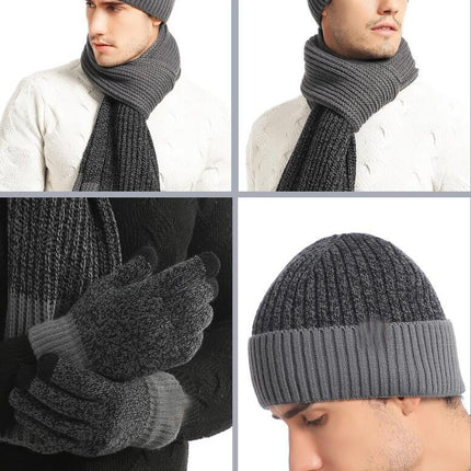 Winter Warm Knitted Hat Touch Screen Gloves Long Scarf Set (with Plush Lining) Gift for Women Men