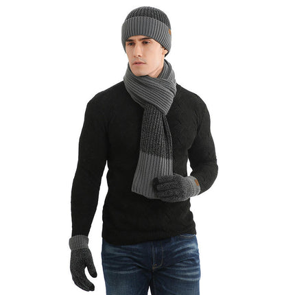 Winter Warm Knitted Hat Touch Screen Gloves Long Scarf Set (with Plush Lining) Gift for Women Men