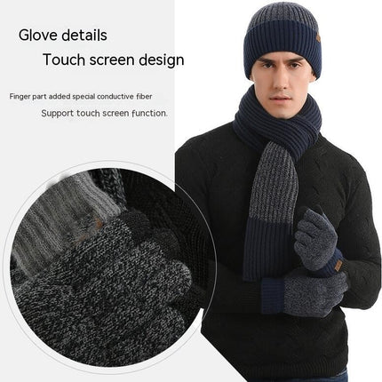 Winter Warm Knitted Hat Touch Screen Gloves Long Scarf Set (with Plush Lining) Gift for Women Men