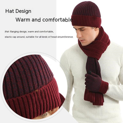 Winter Warm Knitted Hat Touch Screen Gloves Long Scarf Set (with Plush Lining) Gift for Women Men