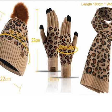 3pcs Winter Beanie Hat Scarf and Touch Screen Gloves Set for Women Knit Hat with Faux Fur Ball Scarves Glove