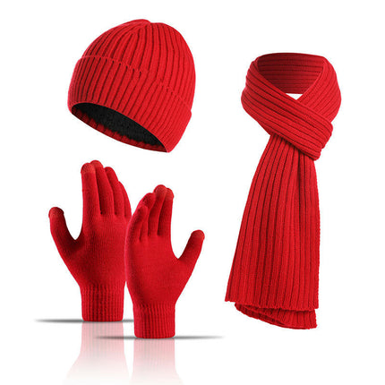 Winter Beanie Hat Scarf Touchscreen Gloves Set Knit Warm Skull Caps Long Neck Scarves for Women Men