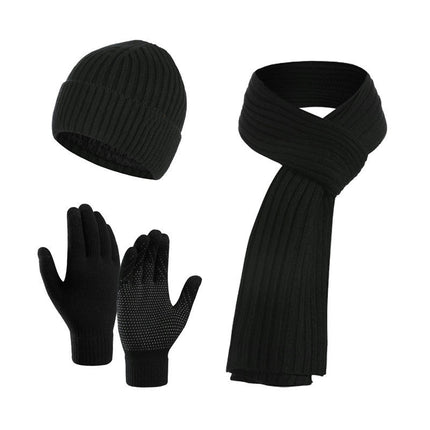 Winter Beanie Hat Scarf Touchscreen Gloves Set Knit Warm Skull Caps Long Neck Scarves for Women Men