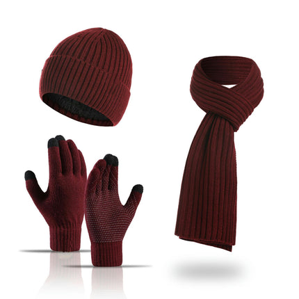 Winter Beanie Hat Scarf Touchscreen Gloves Set Knit Warm Skull Caps Long Neck Scarves for Women Men