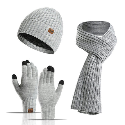 Winter Beanie Hat Scarf Touchscreen Gloves Set Knit Warm Skull Caps Long Neck Scarves for Women Men