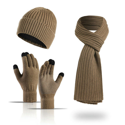 Winter Beanie Hat Scarf Touchscreen Gloves Set Knit Warm Skull Caps Long Neck Scarves for Women Men