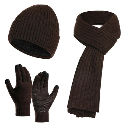 Winter Beanie Hat Scarf Touchscreen Gloves Set Knit Warm Skull Caps Long Neck Scarves for Women Men