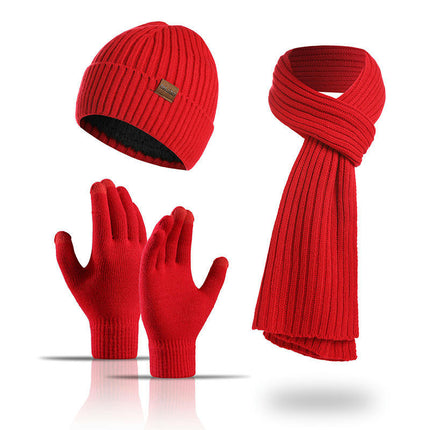 Winter Beanie Hat Scarf Touchscreen Gloves Set Knit Warm Skull Caps Long Neck Scarves for Women Men