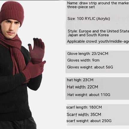 Winter Beanie Hat Scarf Touchscreen Gloves Set Knit Warm Skull Caps Long Neck Scarves for Women Men