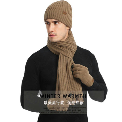 Winter Beanie Hat Scarf Touchscreen Gloves Set Knit Warm Skull Caps Long Neck Scarves for Women Men