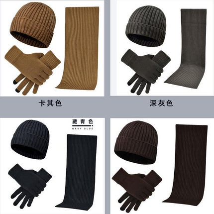 Winter Beanie Hat Scarf Touchscreen Gloves Set Knit Warm Skull Caps Long Neck Scarves for Women Men