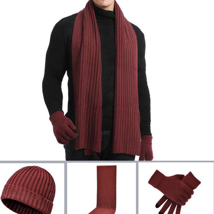 Winter Beanie Hat Scarf Touchscreen Gloves Set Knit Warm Skull Caps Long Neck Scarves for Women Men