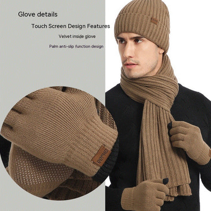 Winter Beanie Hat Scarf Touchscreen Gloves Set Knit Warm Skull Caps Long Neck Scarves for Women Men