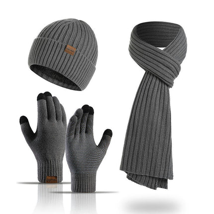 Winter Beanie Hat Scarf Touchscreen Gloves Set Knit Warm Skull Caps Long Neck Scarves for Women Men