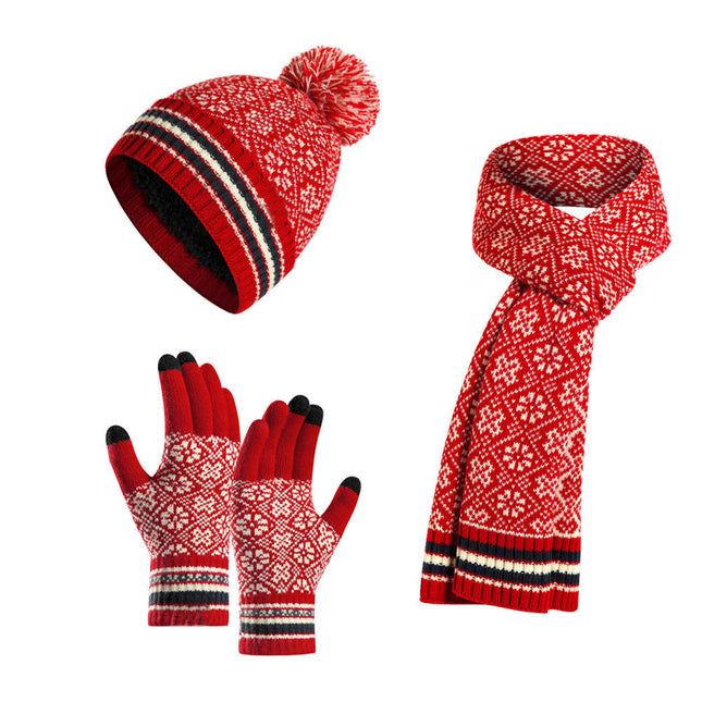 3 Piece Men's and Women's Hat Scarf Gloves Set Winter Soft Knit Hat and Neck Warmer Gloves Set