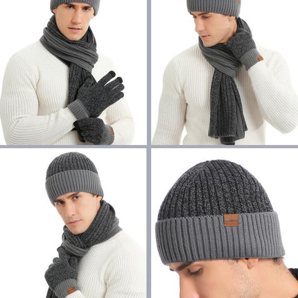 Winter Hats Scarf for Men with Touchscreen Gloves Warm Men's Scaves and Beanie Hat Themal Gloves Set