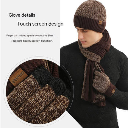 Winter Hats Scarf for Men with Touchscreen Gloves Warm Men's Scaves and Beanie Hat Themal Gloves Set