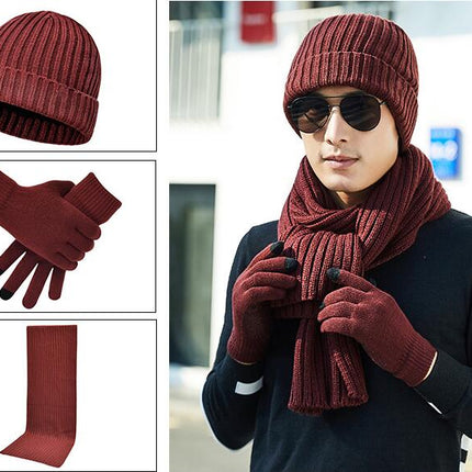 Winter Beanie Hat Scarf Gloves, Warm Wool Knit Hat Touch Screen Gloves Scarf Set For Women Men