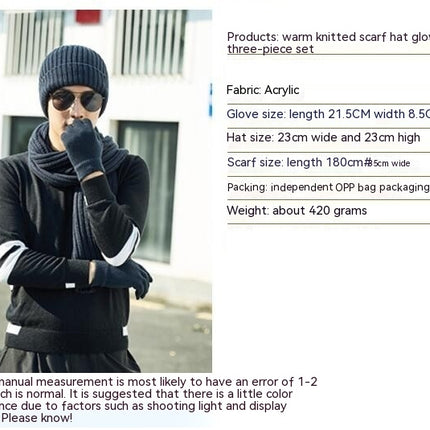 Winter Beanie Hat Scarf Gloves, Warm Wool Knit Hat Touch Screen Gloves Scarf Set For Women Men