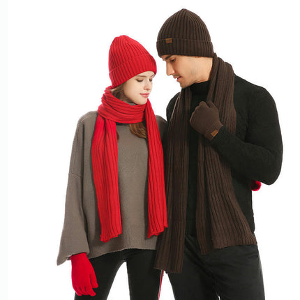 Winter Beanie Hat Scarf Gloves, Warm Wool Knit Hat Touch Screen Gloves Scarf Set For Women Men