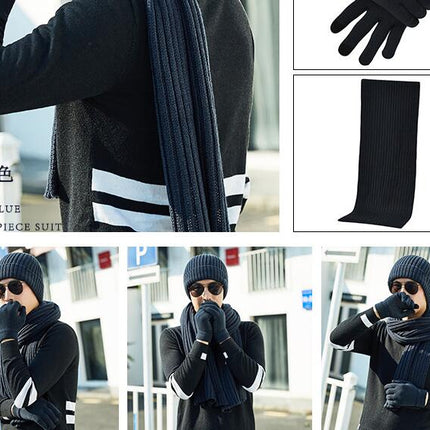 Winter Beanie Hat Scarf Gloves, Warm Wool Knit Hat Touch Screen Gloves Scarf Set For Women Men