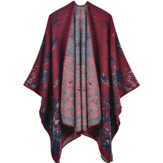 Womens Printed Poncho Cape Oversized Shawl Wrap Open Front Cardigans Blanket Scarf Coat