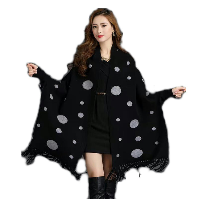 Women's Scarf Winter Long with Sleeves Warm Jacquard Dot Scarf Sheep Wool Spinning Tassel Shawl Scarf