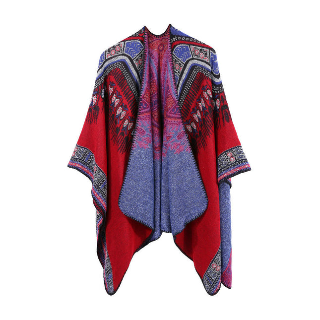 Women's Ethnic Style Abstract Pattern Shawl Wrap Large Size Cardigan Long Poncho Cape