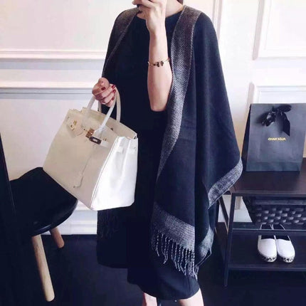 Women Large Oversized Scarf Pashmina Wrap Poncho Thick Style Scarf Patchwork Cape Shawl