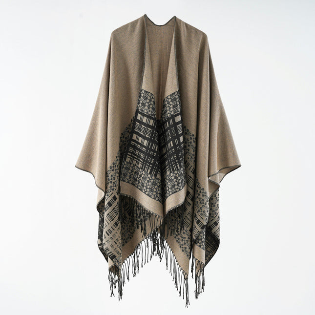 Women's Winter Warm Poncho Cape Fringe Blanket Shawl Wrap Cardigan