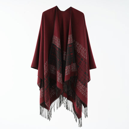 Women's Winter Warm Poncho Cape Fringe Blanket Shawl Wrap Cardigan